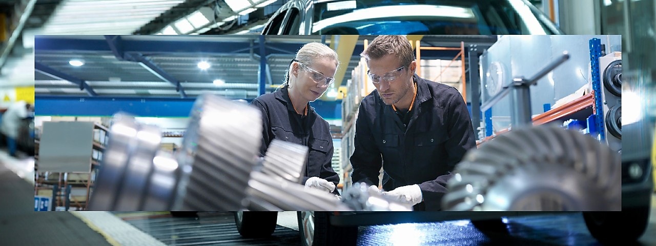 Factory workers in auto components plant