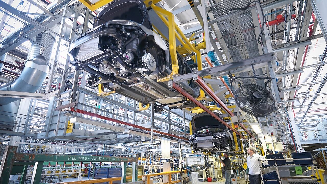 Cars in production plant