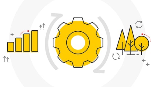 Illustration showing the important connection between production and sustainability