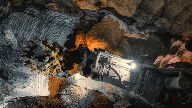 Birds eye view shot of mining equipment