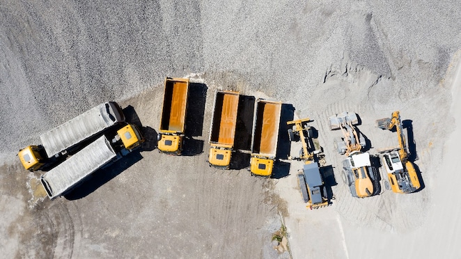 Birdseye view of trucks