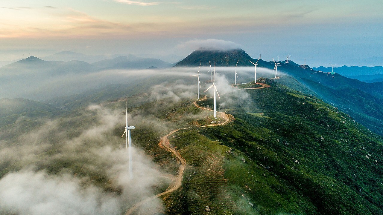 Shell power wind turbines on mountains