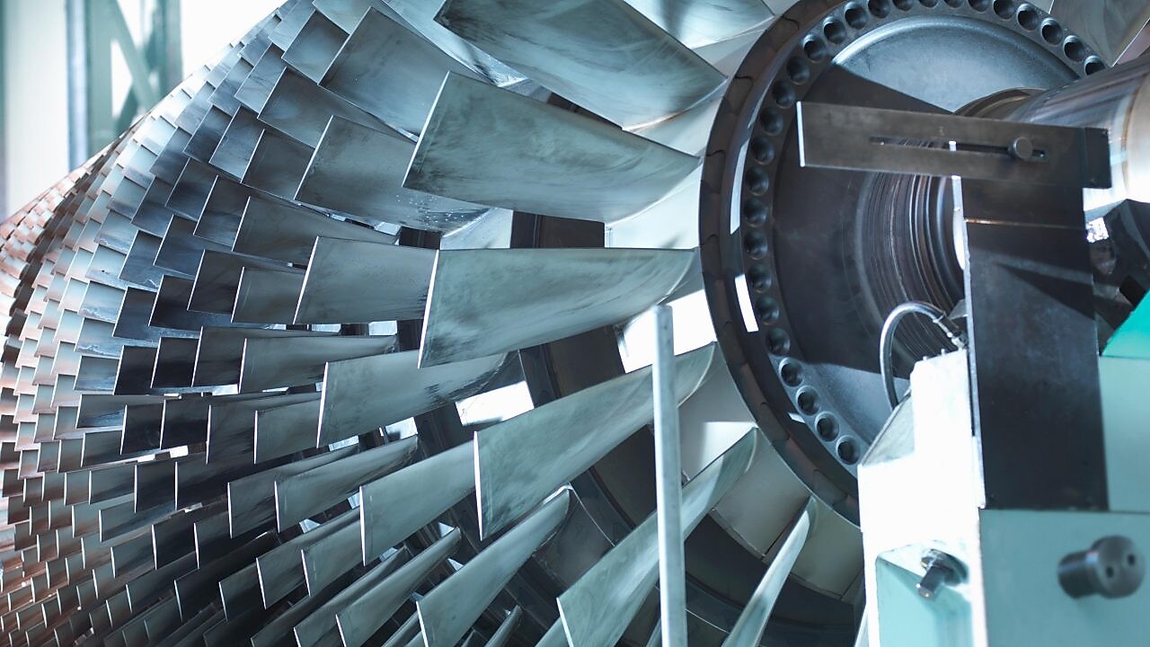 Low pressure steam turbine bladed for electricity generation in turbine repair factory.