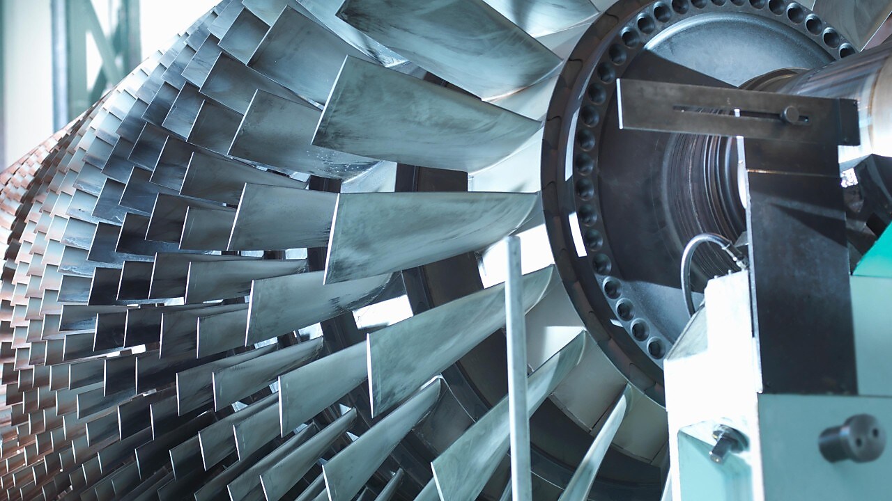 Low pressure steam turbine bladed for electricity generation in turbine repair factory.