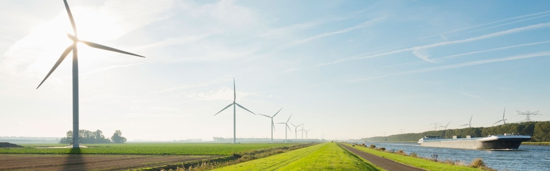 Wind turbines and canal