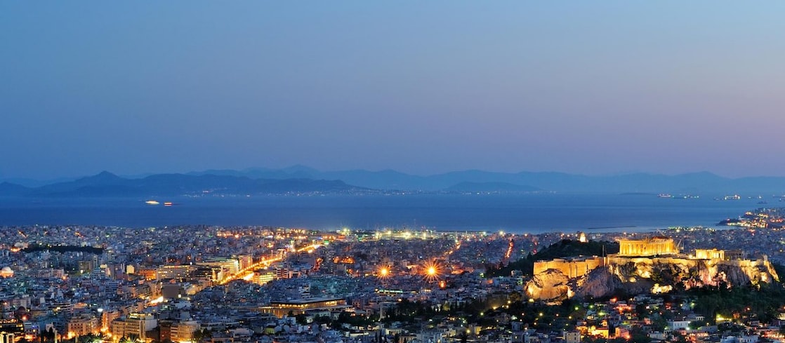 Aerial photography of Athens at night
