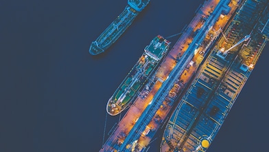 Aerial view of ships on the ocean