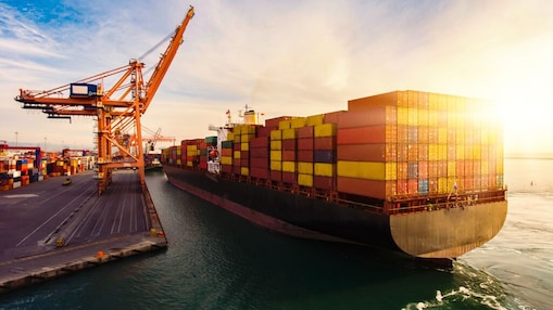Aerial view of a cargo container ship