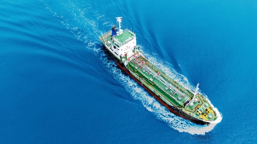 Aerial shot of a tanker ship