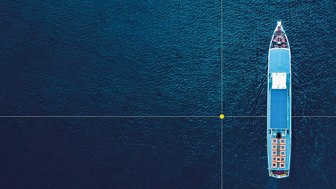 Bird eye view of a fully loaded container ship