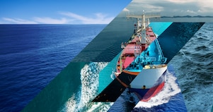 Composite image of multiple ships on an ocean