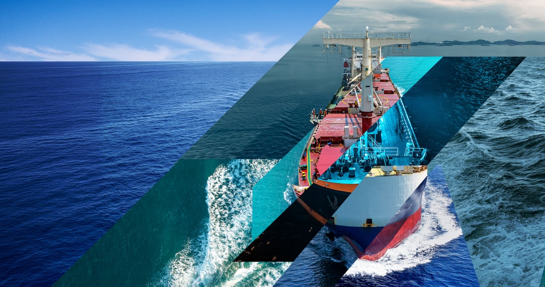 Composite image of multiple ships on an ocean