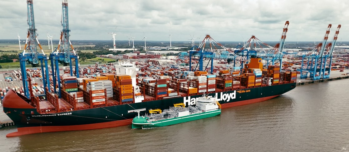 Aerial view of Hapag Lloyd container ship