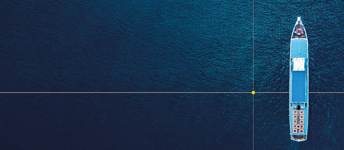 Bird eye view of a fully loaded container ship