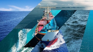 Composite image of multiple ships on an ocean