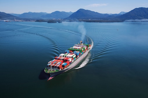 Cargo ship sailing in the sea