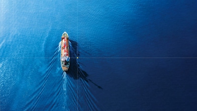 Aerial view oil tanker in open sea