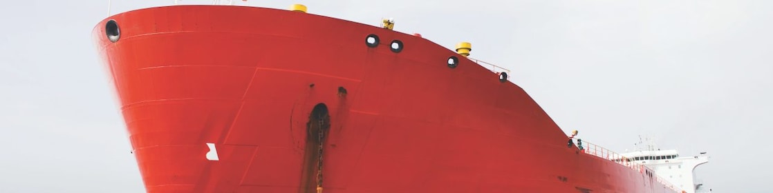 Bow view of red tanker