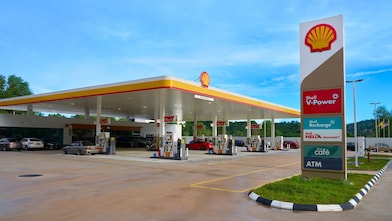 Shell station at dusk