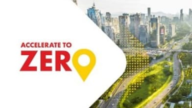 Truck driving through forest