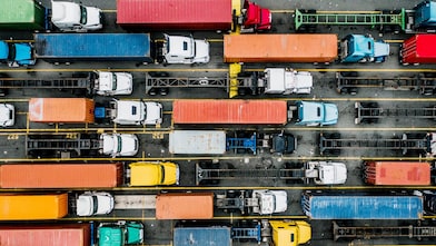 Truck driving in sunlight