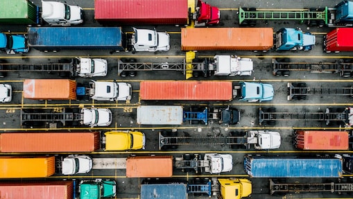 Truck driving in sunlight