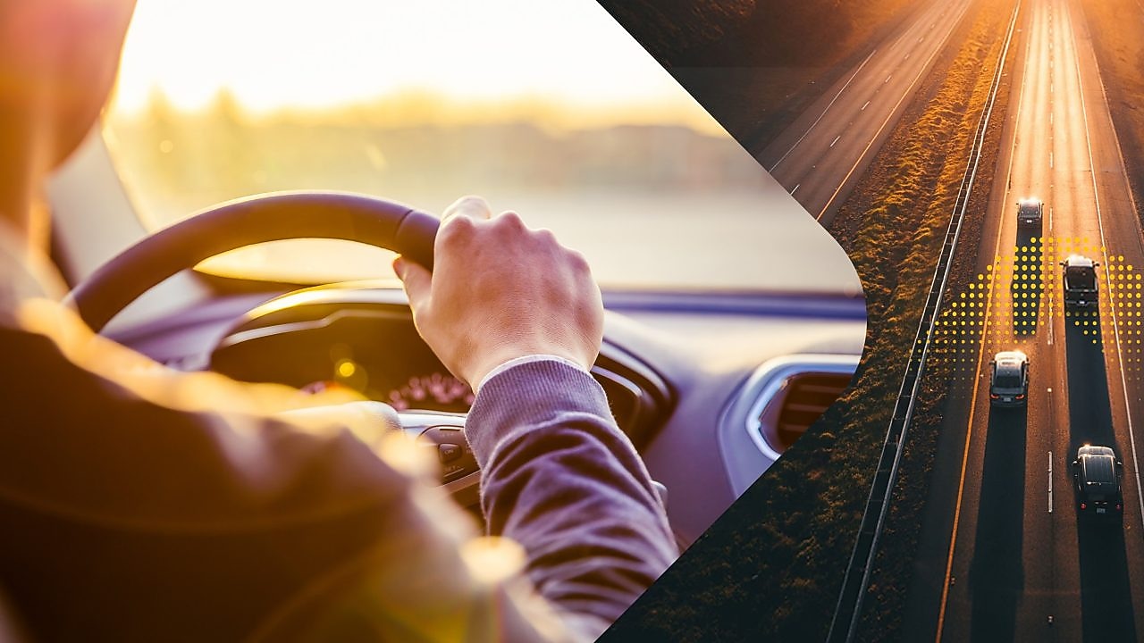 Man driving car and road