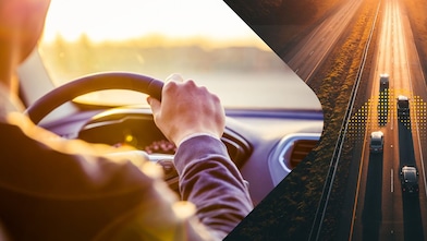 Man driving car and road