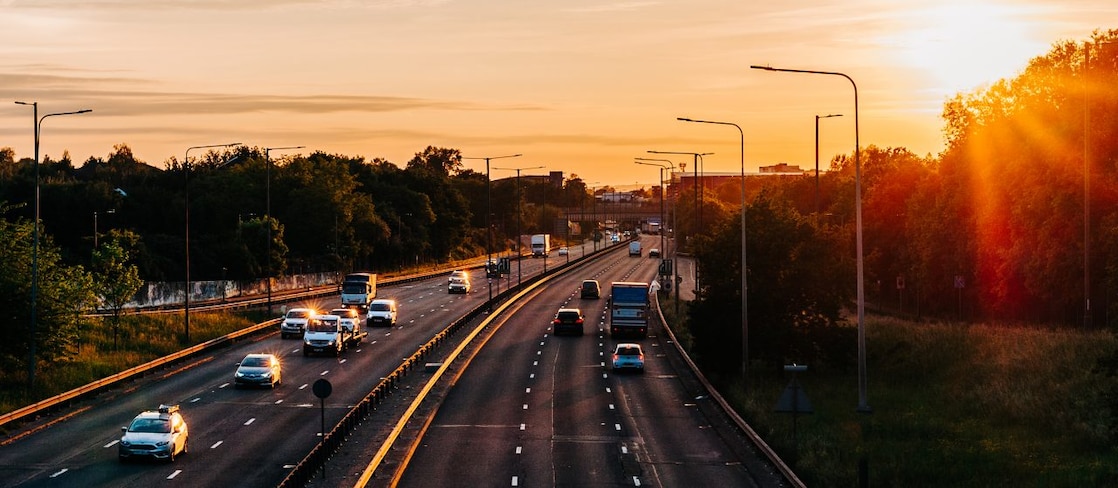 Long road with sunset