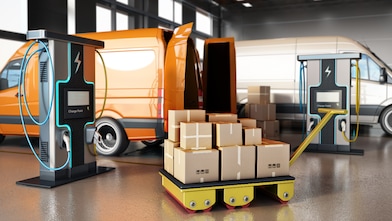 Orange van being loaded up with parcels