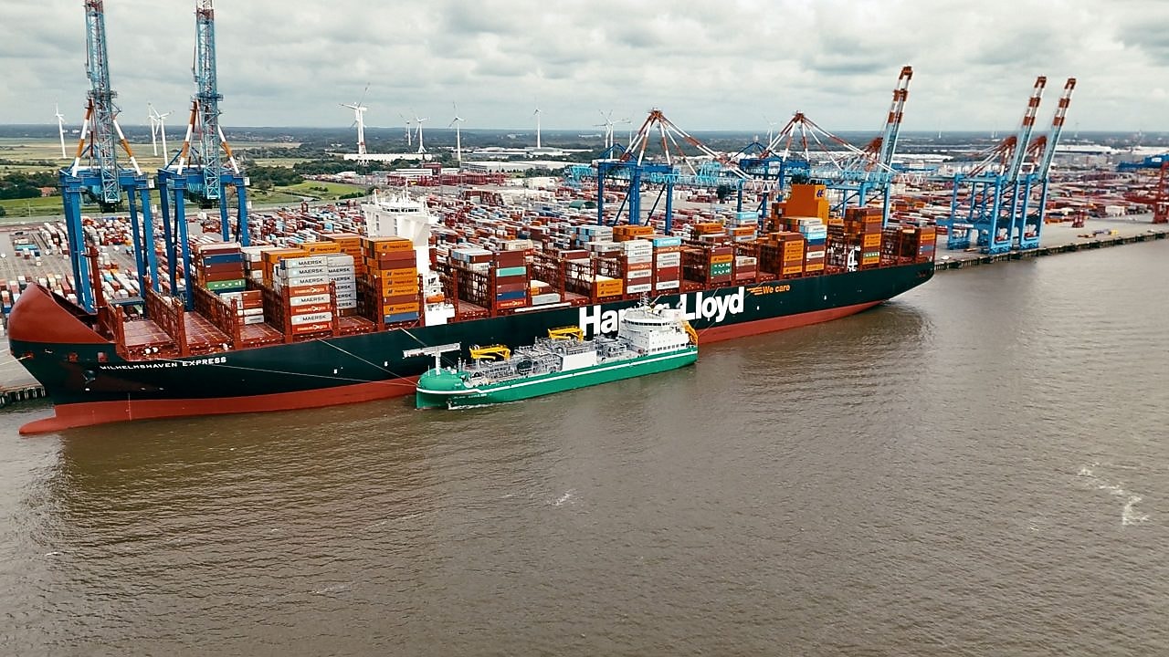 Aerial view of Hapag Lloyd container ship