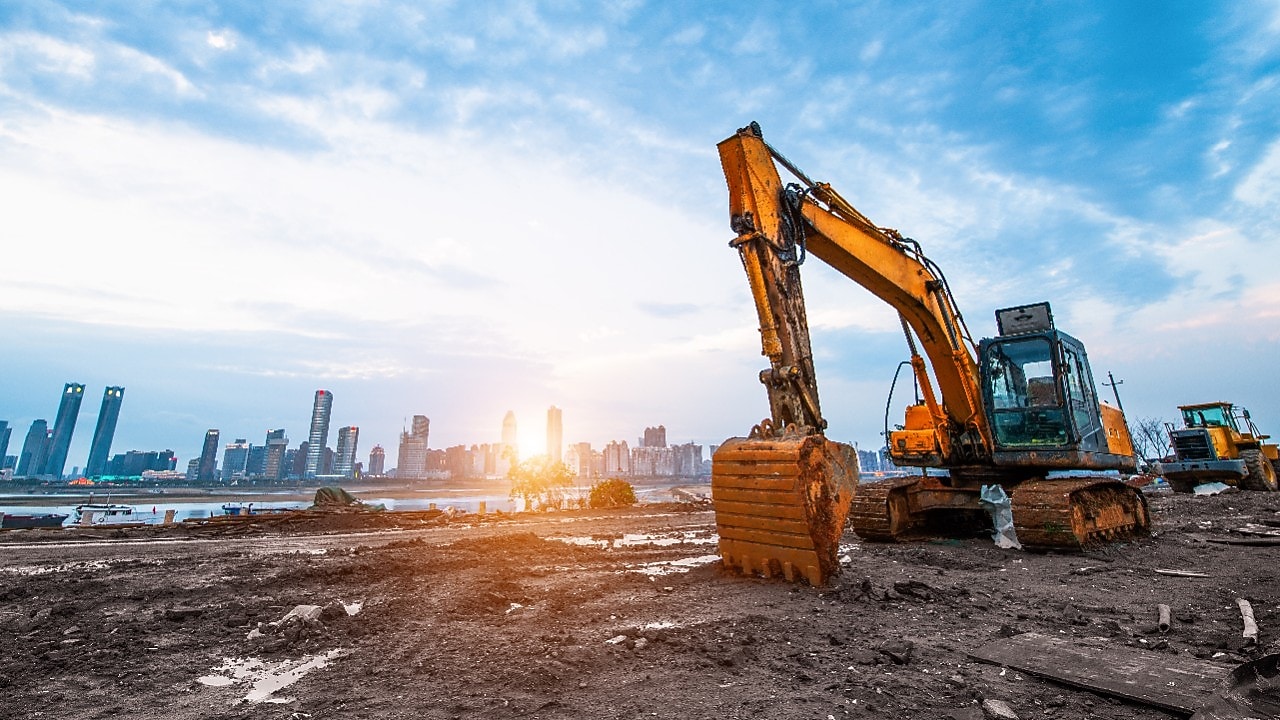 construction site against cityscape