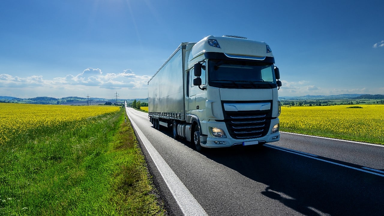 van transporting on road