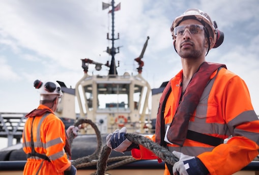 Tug workers wearing protective clothing