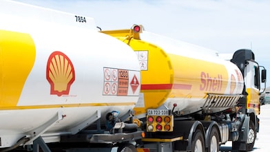shell fuel tanker in a depot