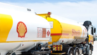Shell fuel tanker in a depot