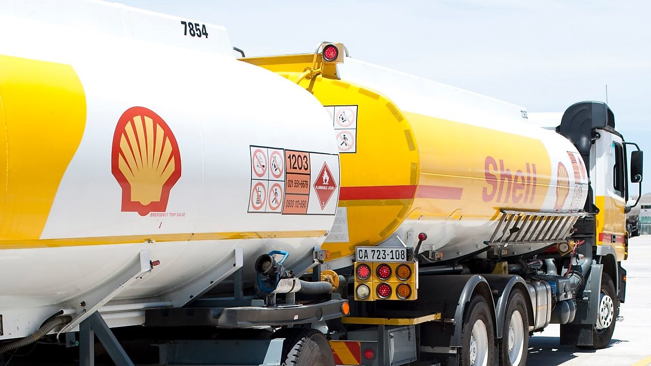 shell fuel tanker in a depot
