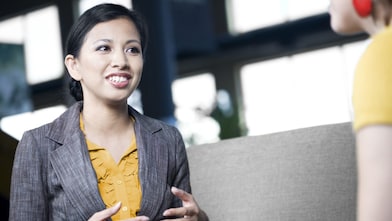 An HR representative talking to an employee