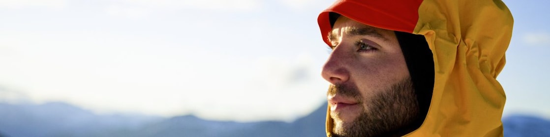 Headshot of a young man at the top of Cypress Peak,Climbing Cypress Peak
