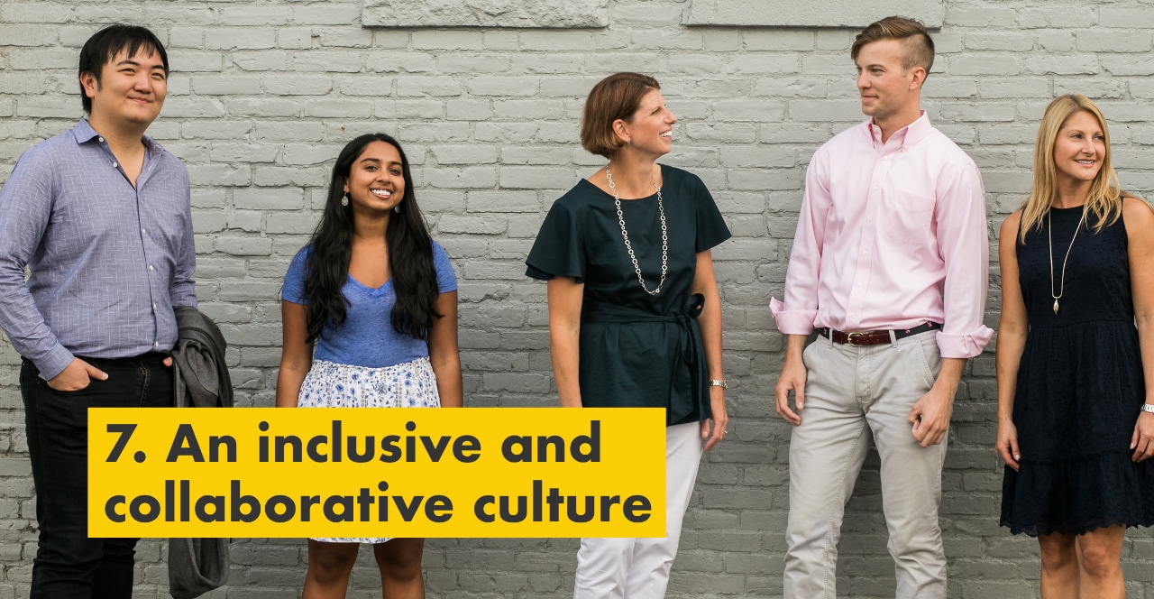 Reason number seven – an inclusive and collaborative culture. Julie Ferland and Shell TechWorks team hanging out outside.