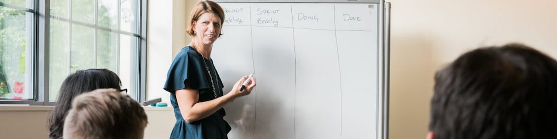 Julie Ferland of Shell TechWorks by a whiteboard