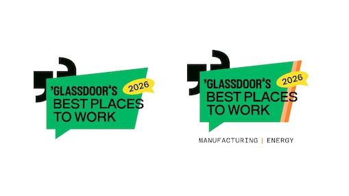 two Glassdoor ‘Best Places to Work 2026’ badges, including a Manufacturing and Energy category recognition