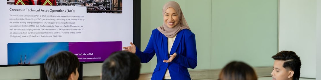 female presenting about technical asset operations