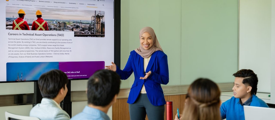 female presenting about technical asset operations
