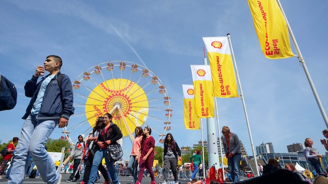 School children gather on the square in front of the Ahoy Centre during day 2 of the Shell Eco-marathon Europe 2014, Friday, May 16, 2014, at the Ahoy Center in Rotterdam, Netherlands. (Ermindo Armino/AP Images for Shell)