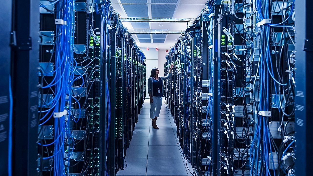 Women working in server room