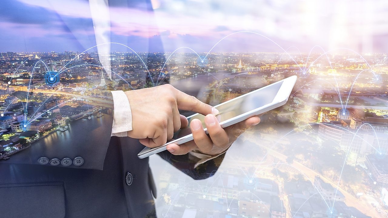 Man using digital tablet