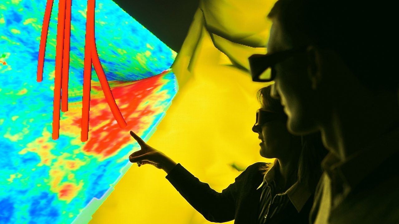People looking at seismic image