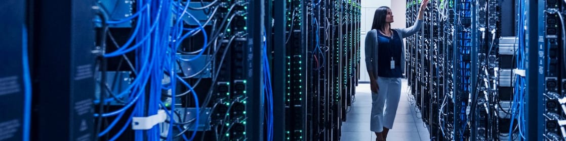 woman working in server room