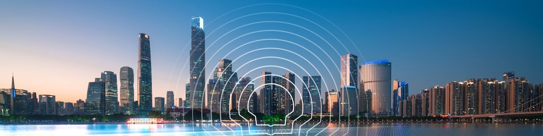 Futuristic citysapce China with pectan brand